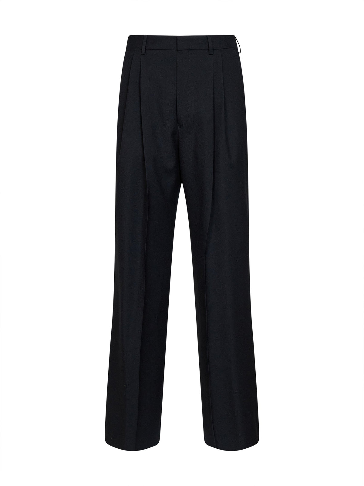 Dries Van Noten Men Black Wool Panrom Double-Pleat Straight-Leg Trousers DRIES VAN NOTEN