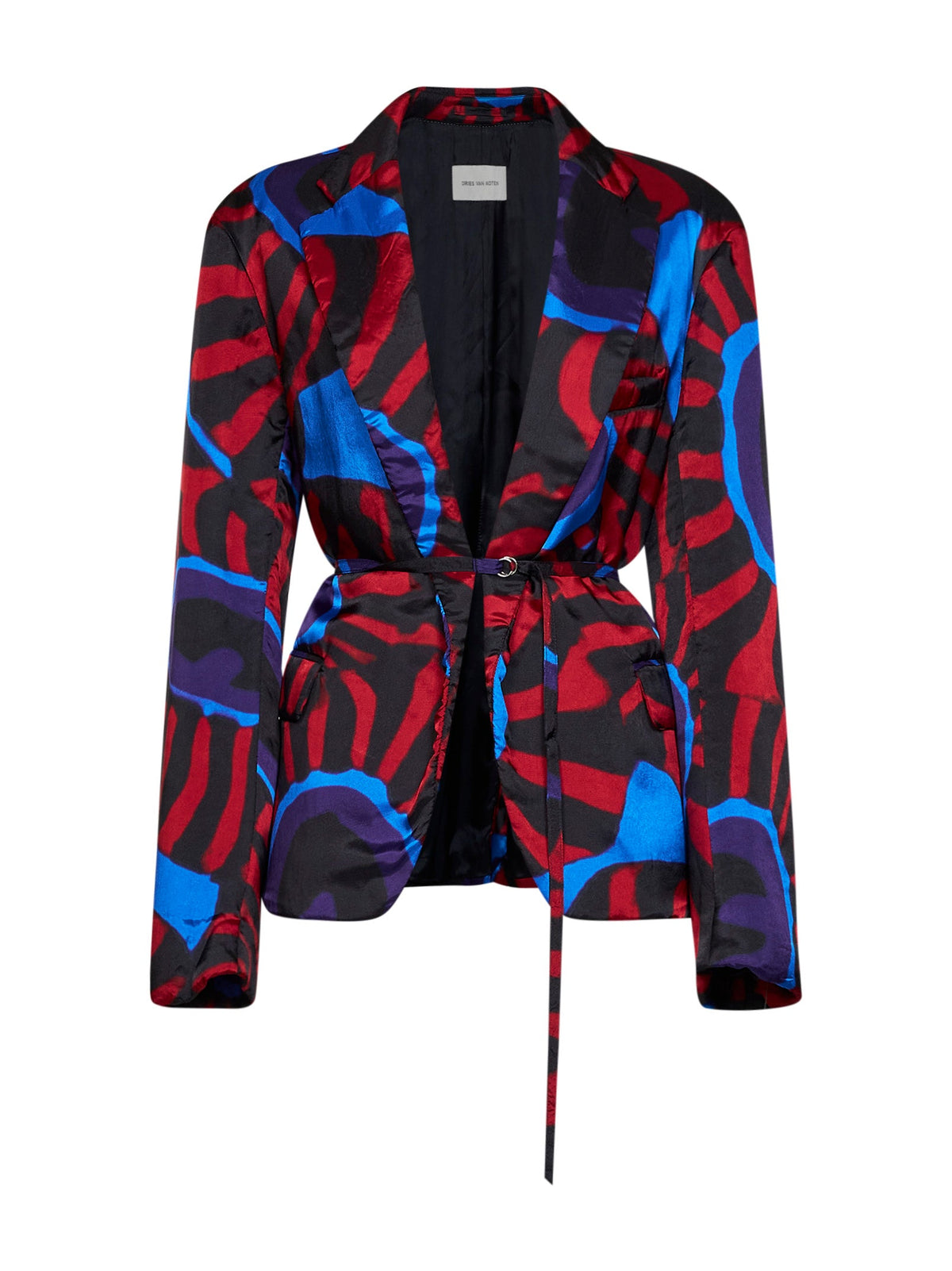 Dries Van Noten Women Red Marbled Clay-Print Twill Blursy Belted Blazer DRIES VAN NOTEN