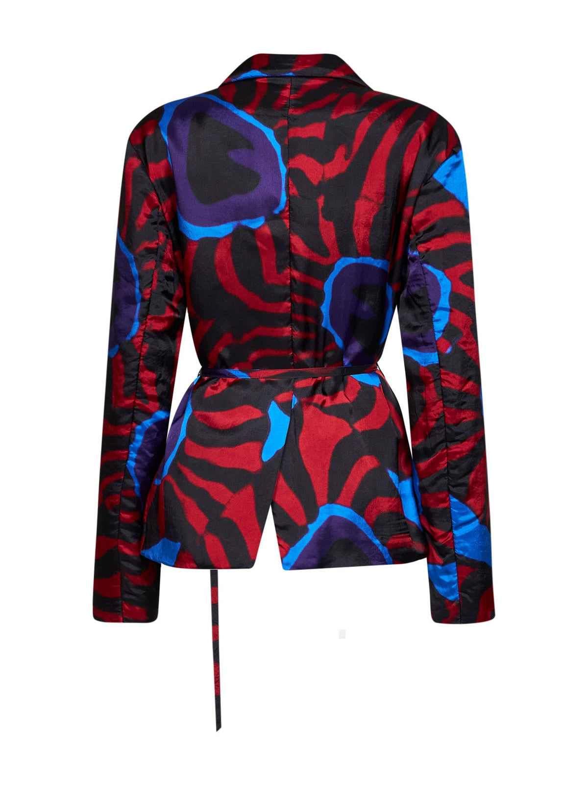 Dries Van Noten Women Red Marbled Clay-Print Twill Blursy Belted Blazer DRIES VAN NOTEN