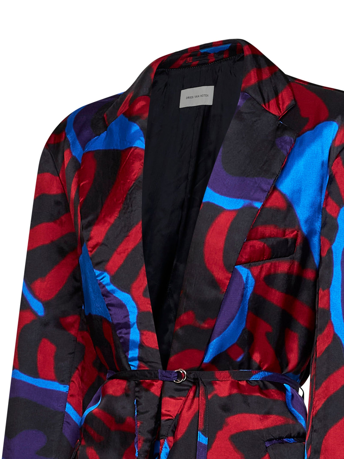 Dries Van Noten Women Red Marbled Clay-Print Twill Blursy Belted Blazer DRIES VAN NOTEN