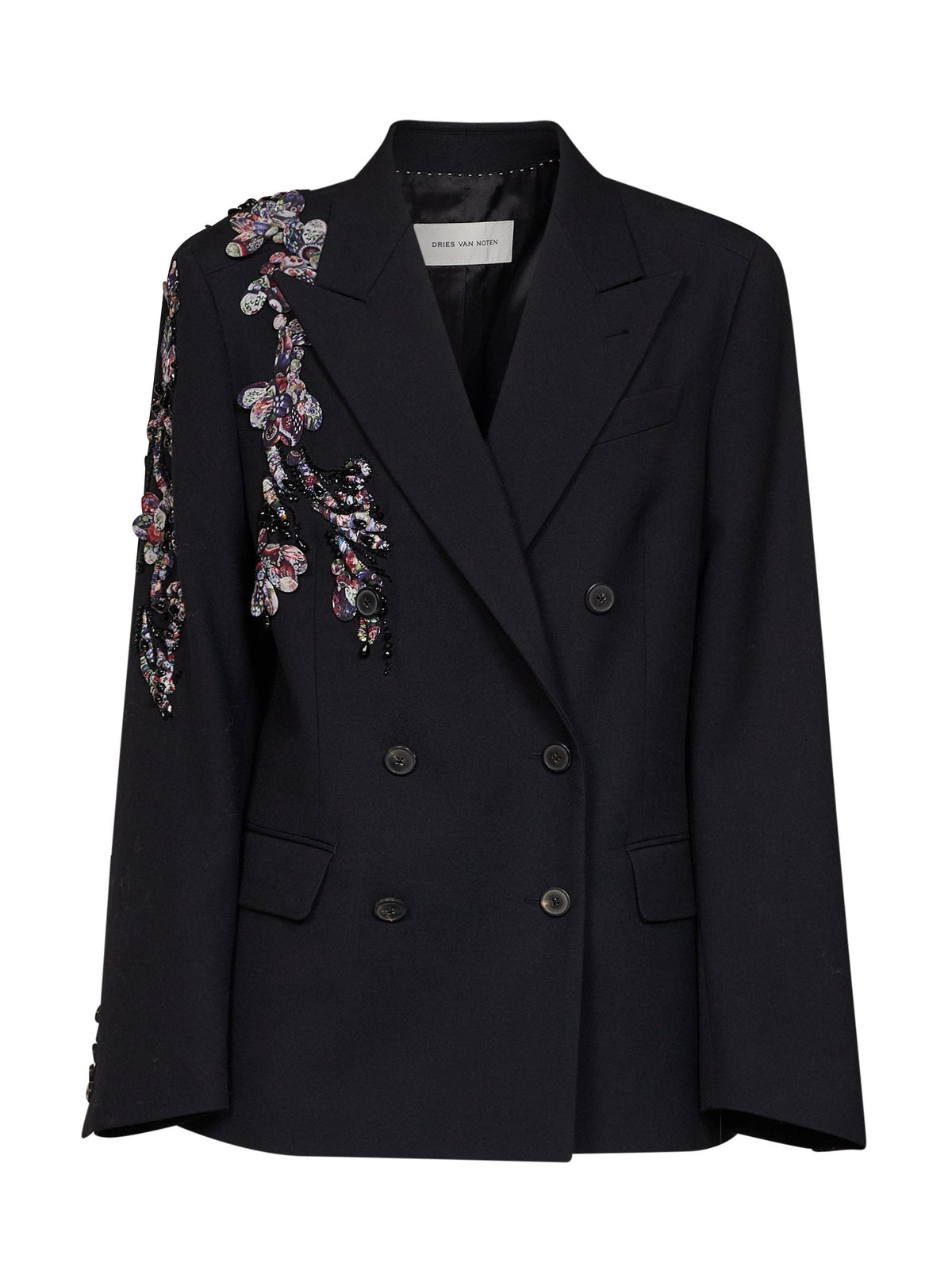 Dries Van Noten Women Black Wool Barrysta Double-Breasted Embroidered Jacket DRIES VAN NOTEN