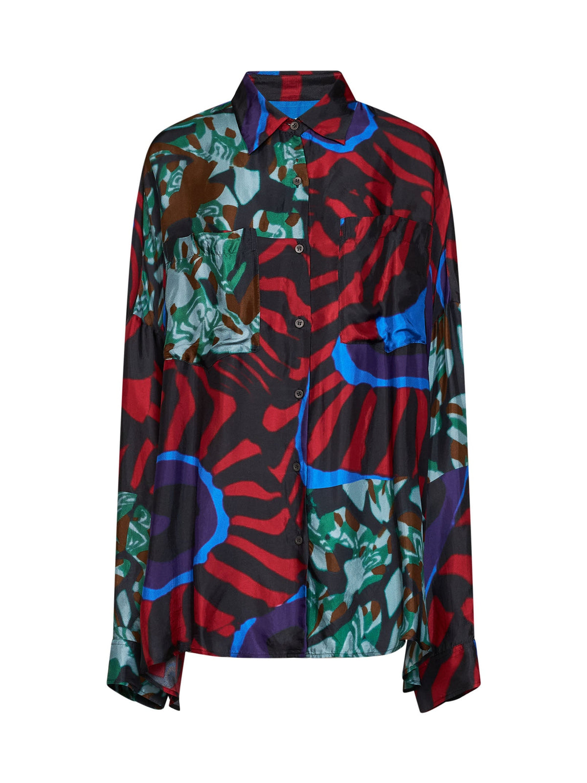 Dries Van Noten Women Red Marbled Clay-Print Fluid Twill Casia Cocoon Shirt DRIES VAN NOTEN