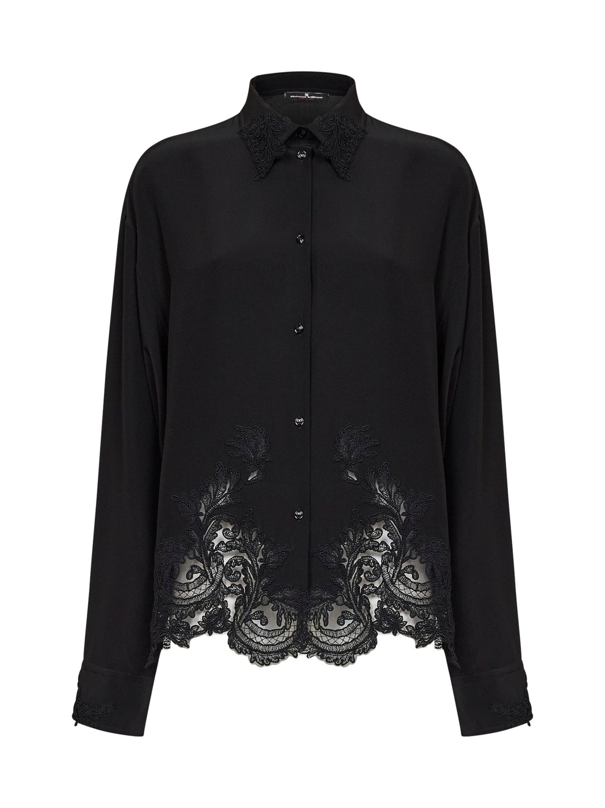 Ermanno Scervino Women Black Silk Crêpe De Chine Shirt With Lace Embroidery ERMANO SCERVINO