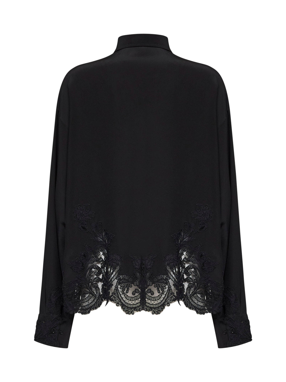 Ermanno Scervino Women Black Silk Crêpe De Chine Shirt With Lace Embroidery ERMANO SCERVINO