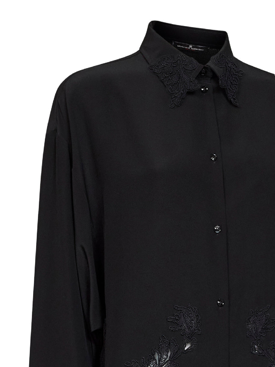 Ermanno Scervino Women Black Silk Crêpe De Chine Shirt With Lace Embroidery ERMANO SCERVINO