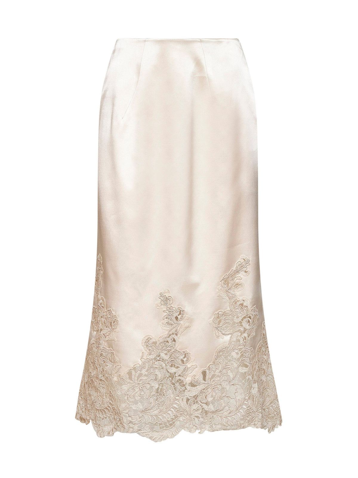 Ermanno Scervino Women Beige Silk Satin Midi Skirt With Lace Inserts ERMANO SCERVINO