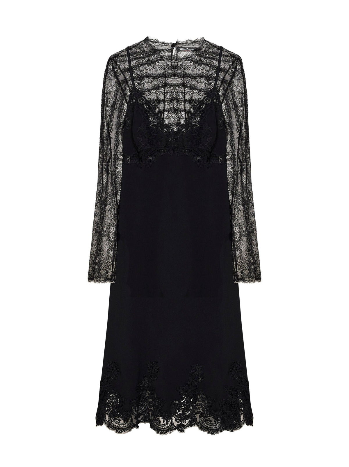 Ermanno Scervino Women Black Cady And Lace Midi Lingerie Dress With Tulle Top ERMANO SCERVINO