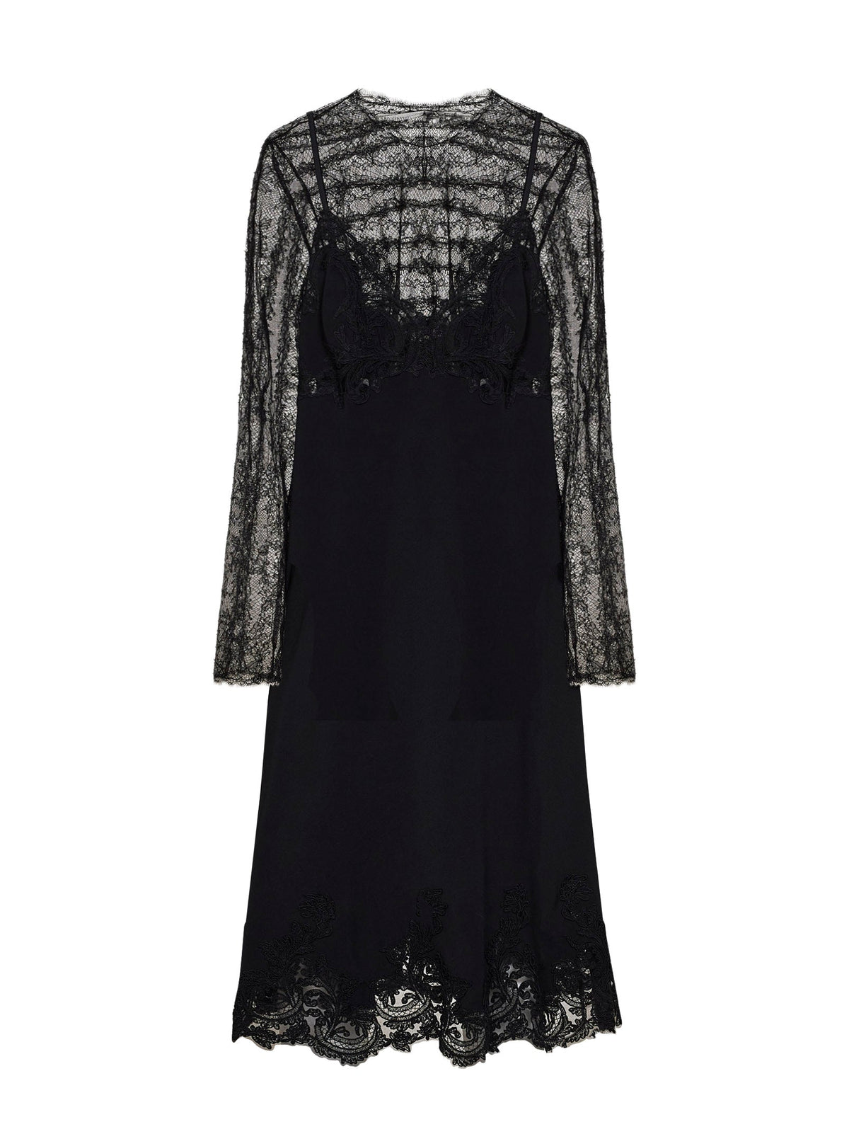 Ermanno Scervino Women Black Cady And Lace Midi Lingerie Dress With Tulle Top ERMANO SCERVINO