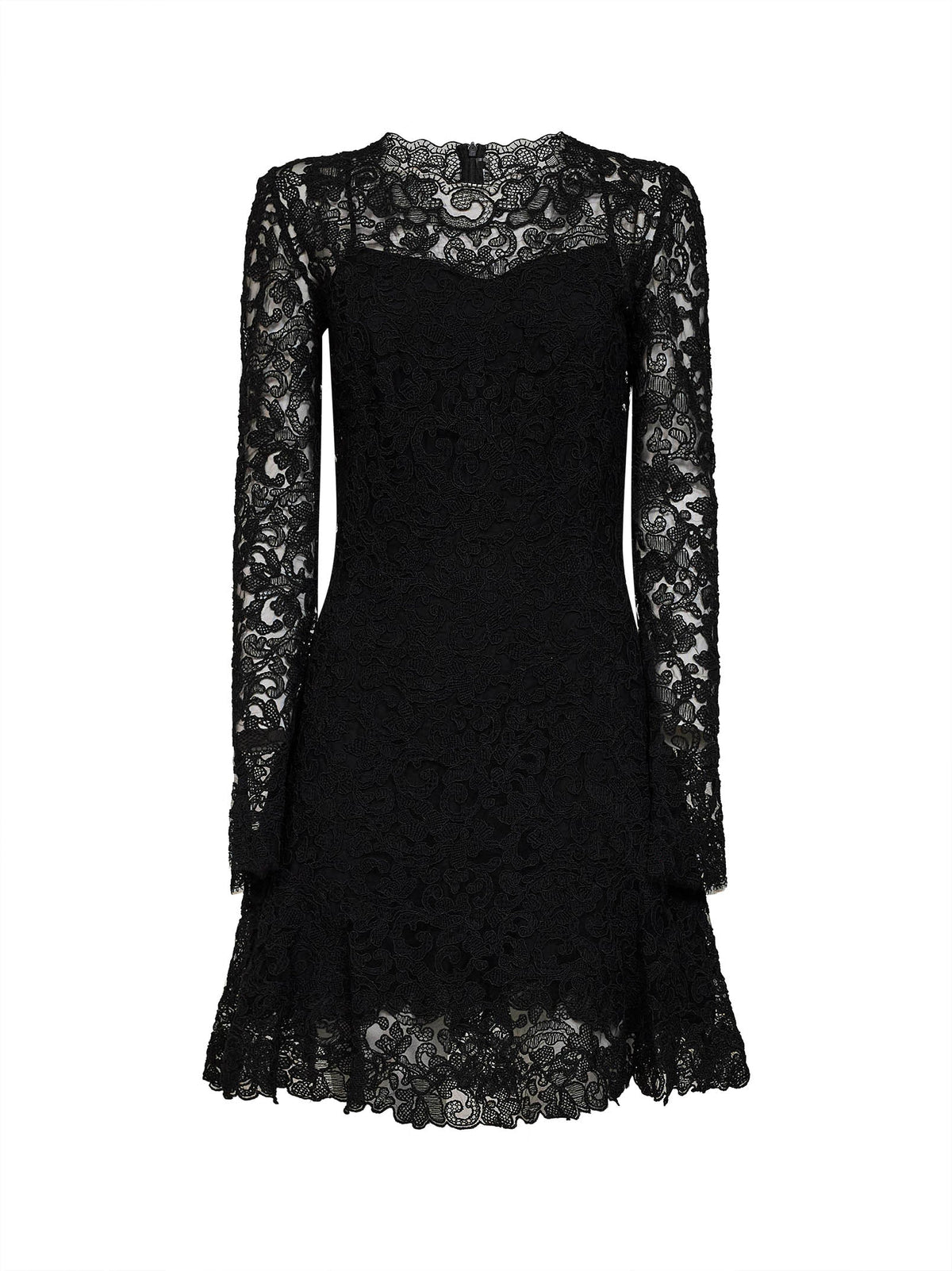 Ermanno Scervino Women Black Rebrodé Lace Flared Mini Dress ERMANO SCERVINO