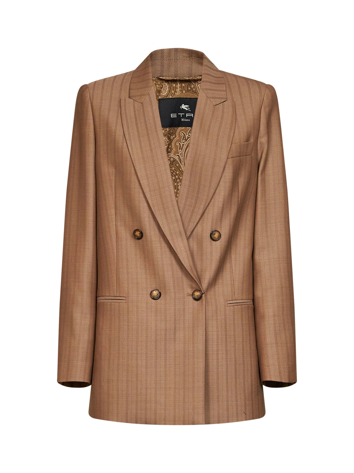 Etro Women Camel Striped Wool Jacquard Double-Breasted Blazer ETRO