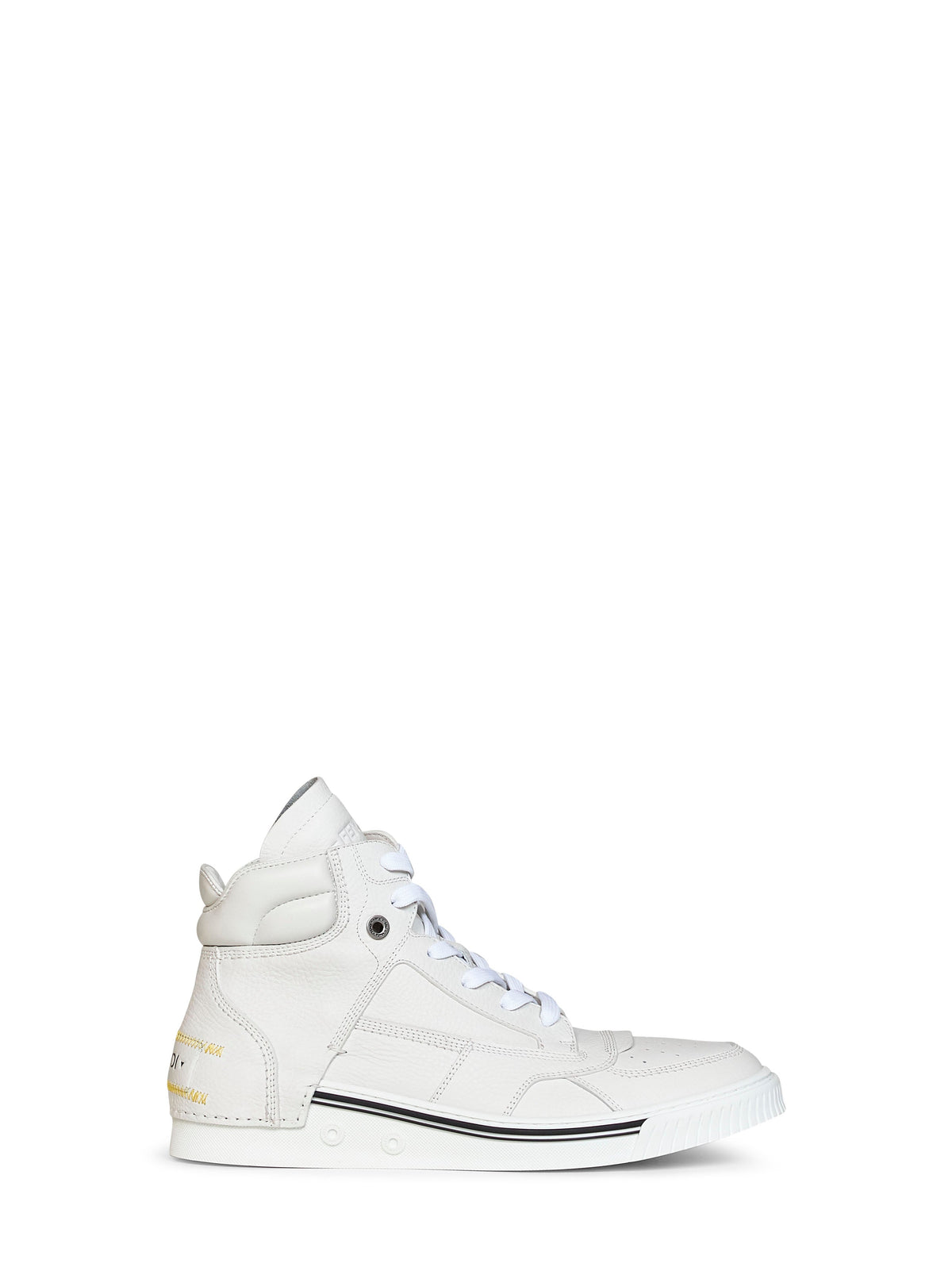 Fendi Men White Leather Fendi Fender High-Top Sneakers FENDI