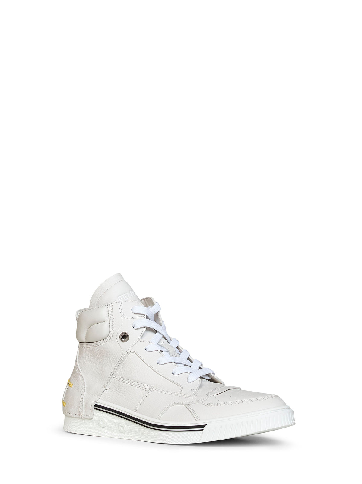 Fendi Men White Leather Fendi Fender High-Top Sneakers FENDI