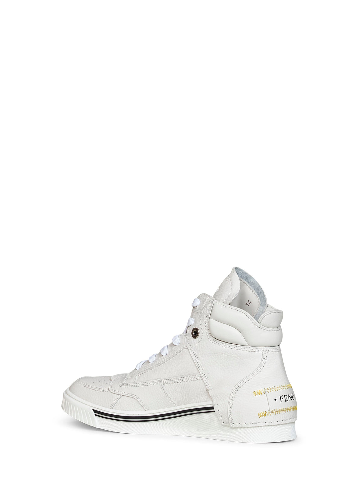 Fendi Men White Leather Fendi Fender High-Top Sneakers FENDI