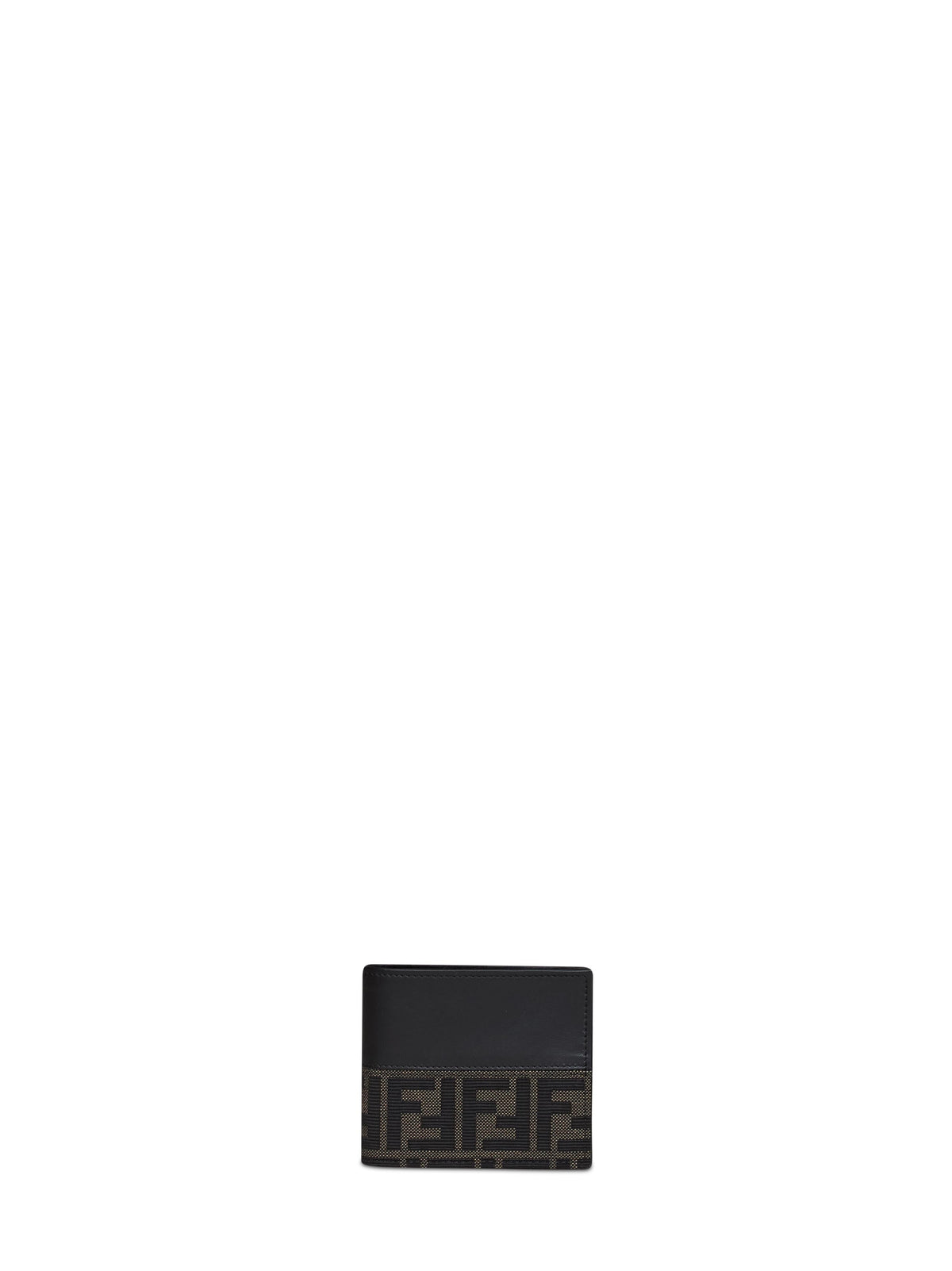 Fendi Men Black And Dark Tobacco Ff Jacquard Bi-Fold Wallet FENDI