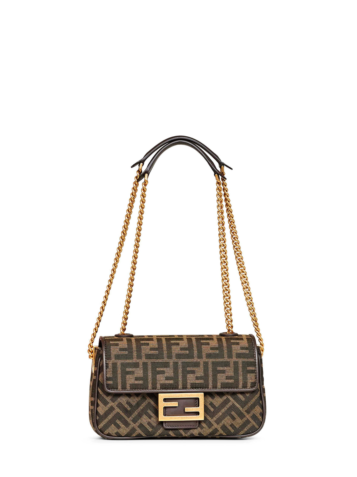 Fendi Women Brown Baguette Chain Midi Crossbody Bag FENDI