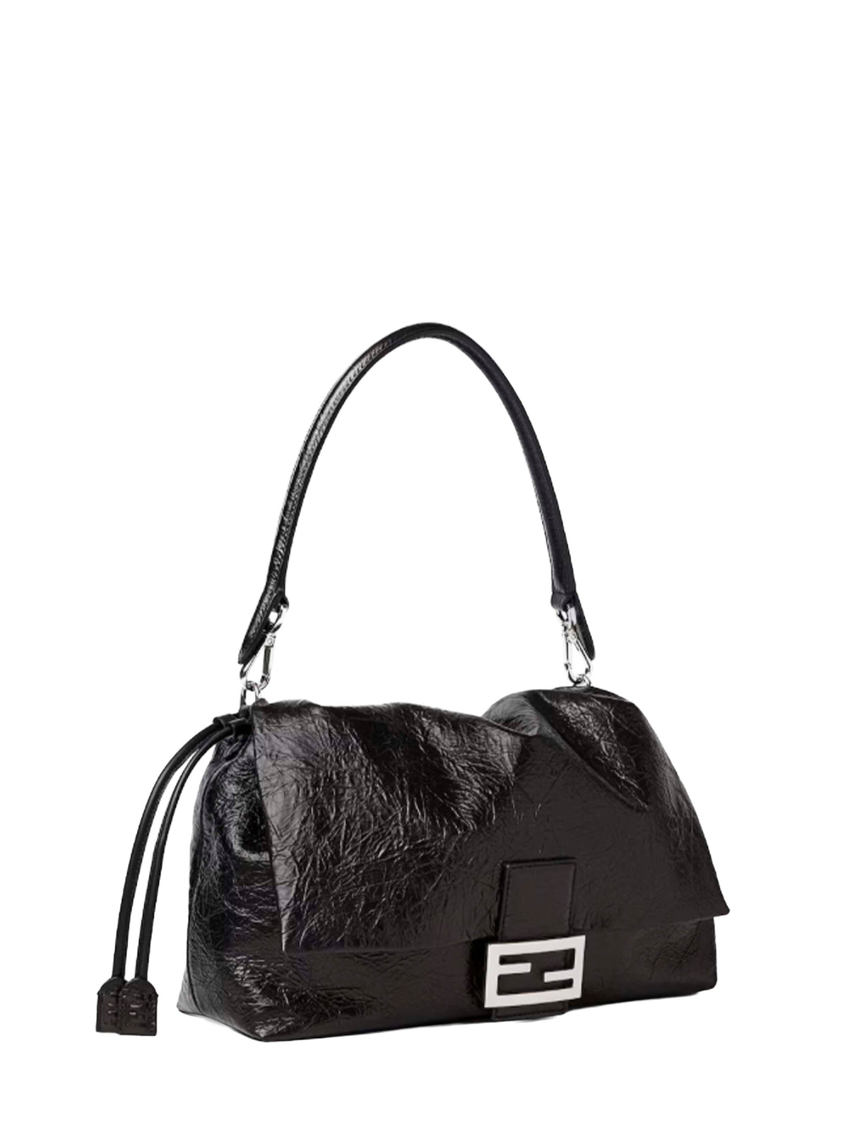 Fendi Women Black Baguette Soft Large Shoulder Bag FENDI