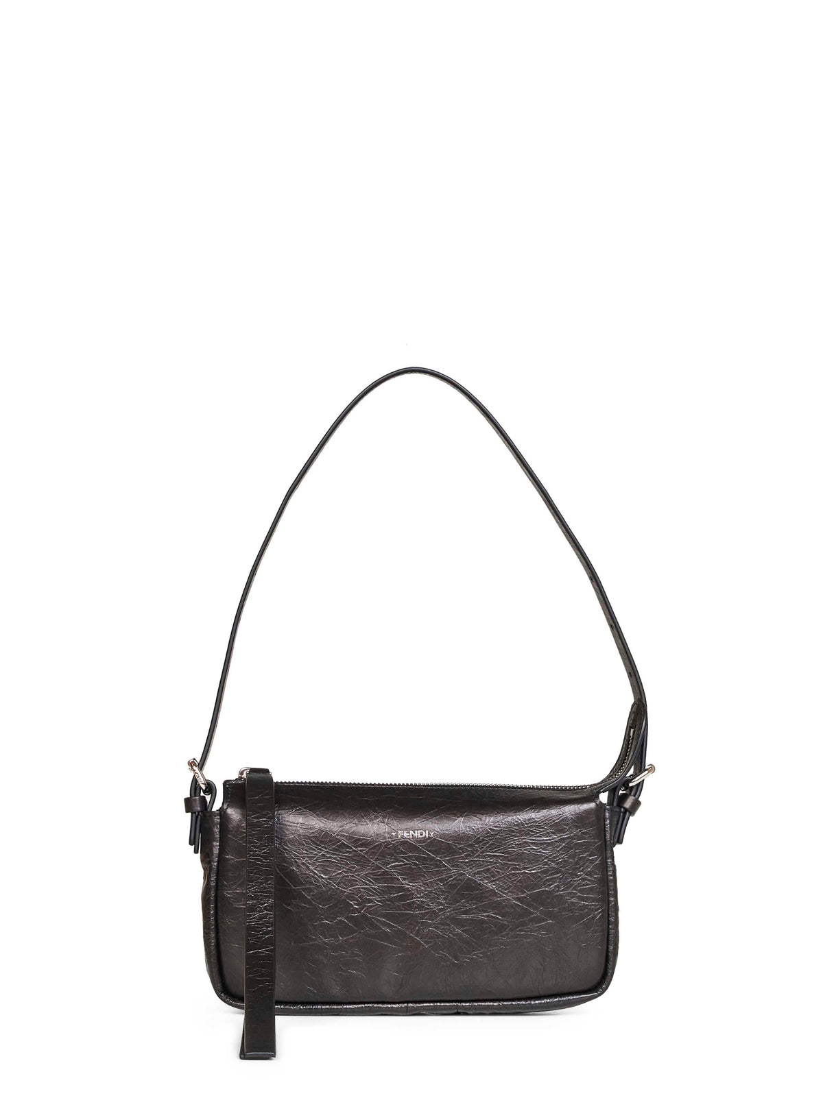 Fendi Women Black Zip Top Leather Shoulder Bag <Br/> FENDI