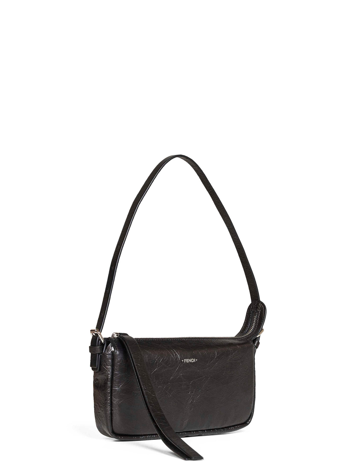 Fendi Women Black Zip Top Leather Shoulder Bag <Br/> FENDI