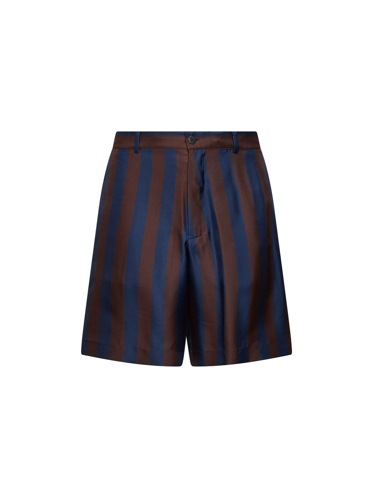 Fendi Men Brown And Navy Blue Pequin Silk Bermuda Shorts FENDI