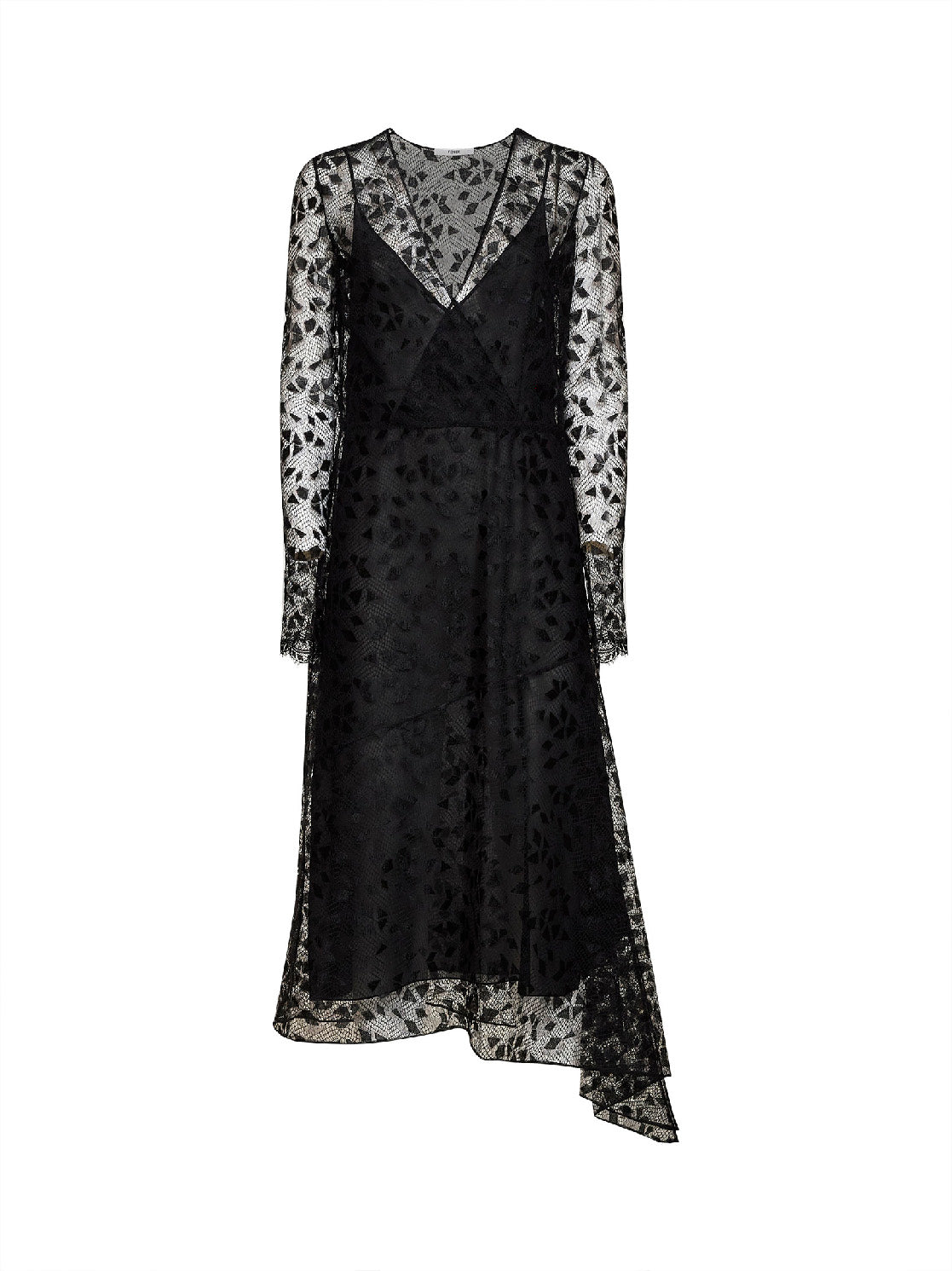 Fendi Women Black Cuneo Lace Asymmetric Midi Dress FENDI