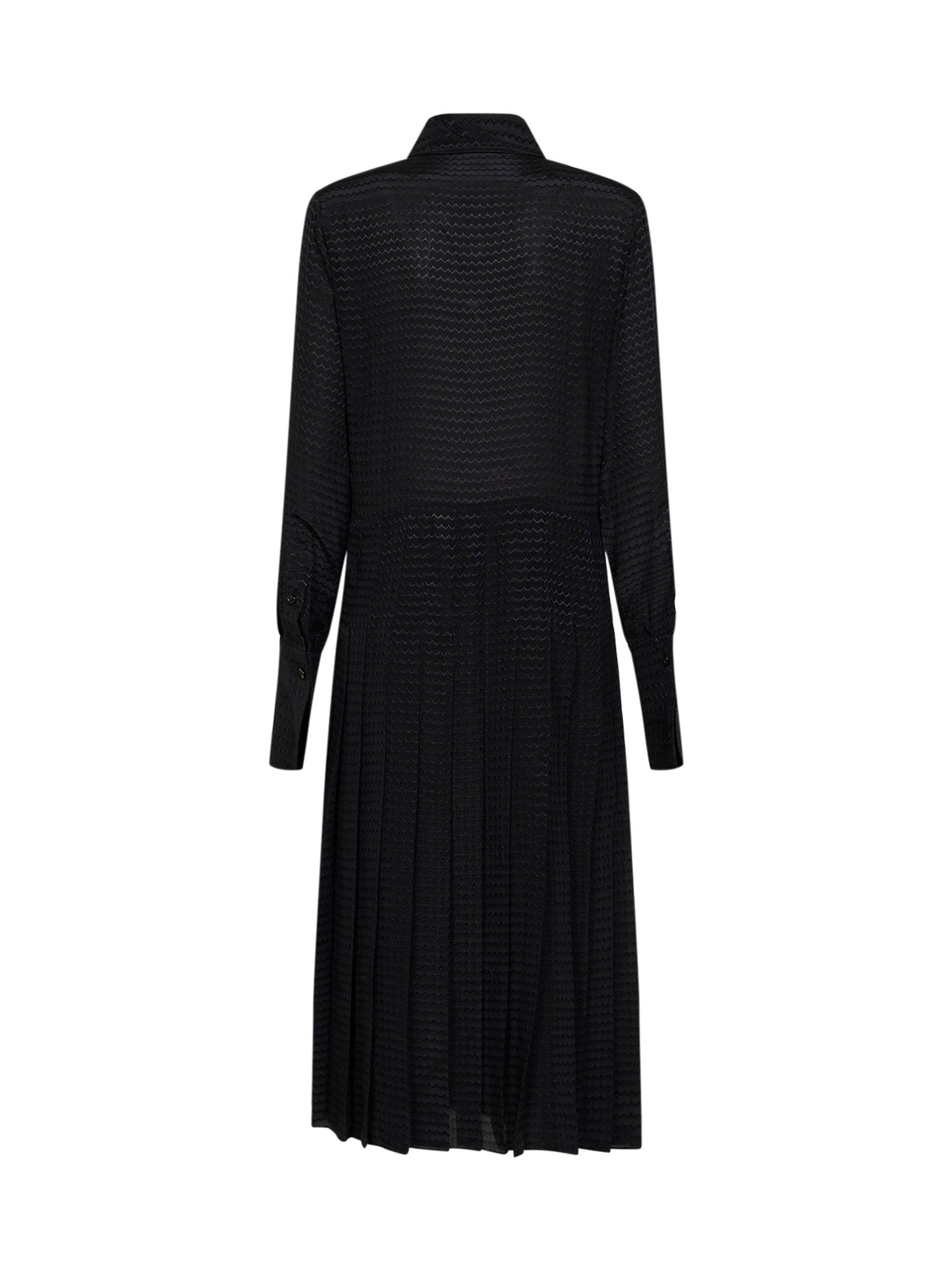 Fendi Women Black Zigzag Pleated Jacquard Silk Midi Dress FENDI