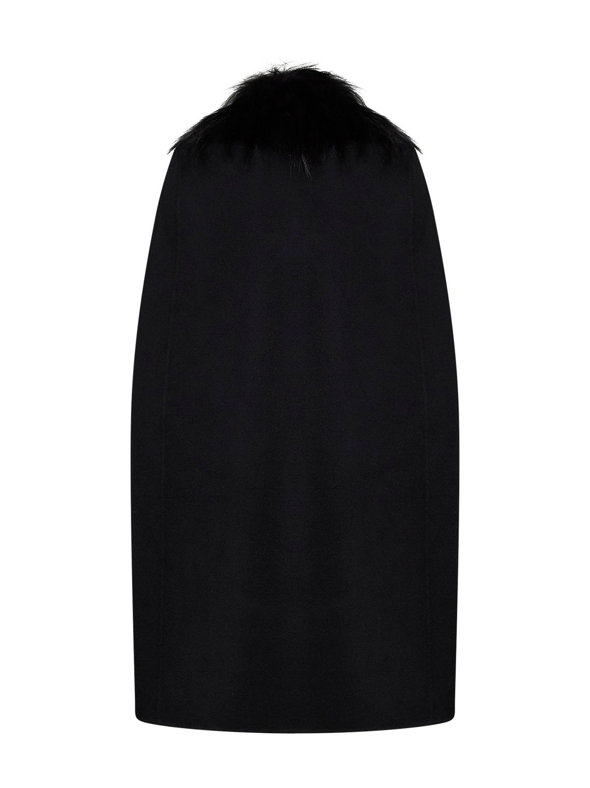 Fendi Women Black Double-Sided Wool-Blend Cape With Fox Fur Collar FENDI