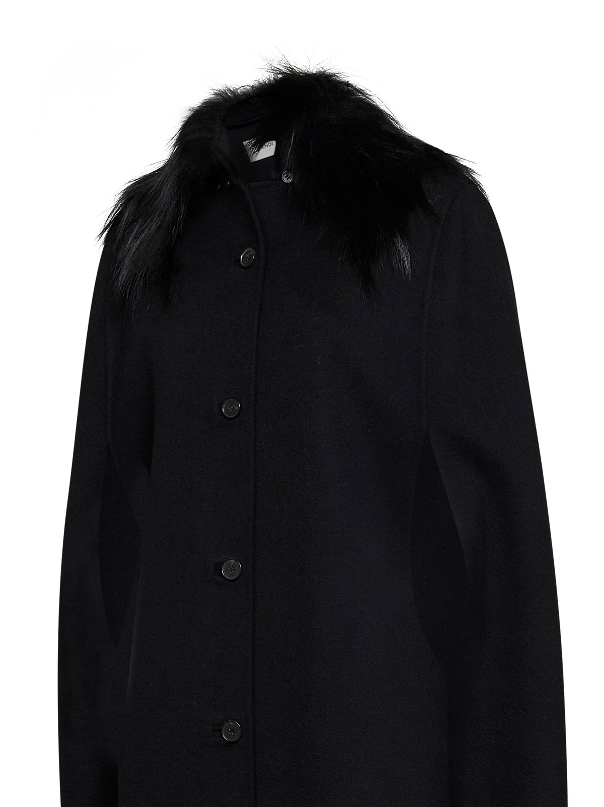Fendi Women Black Double-Sided Wool-Blend Cape With Fox Fur Collar FENDI
