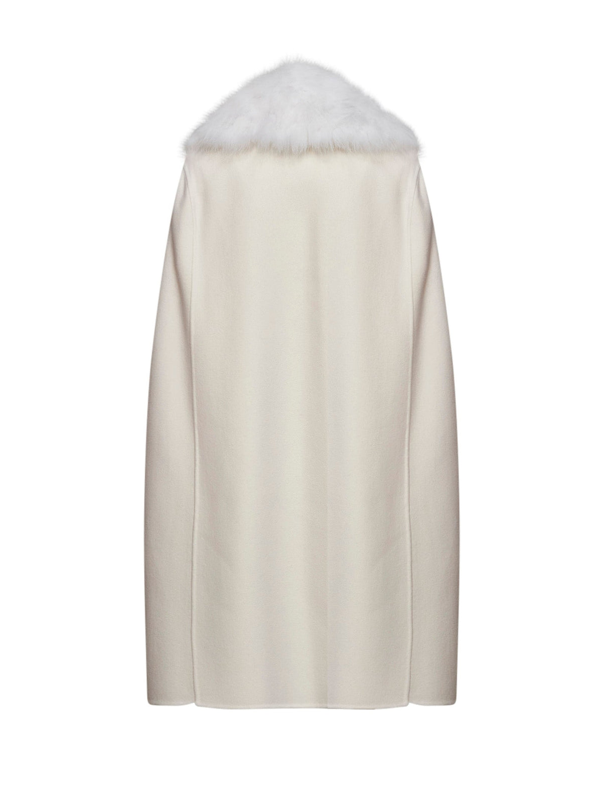 Fendi Women Ivory Double-Sided Wool-Blend Cape With Fox Fur Collar FENDI