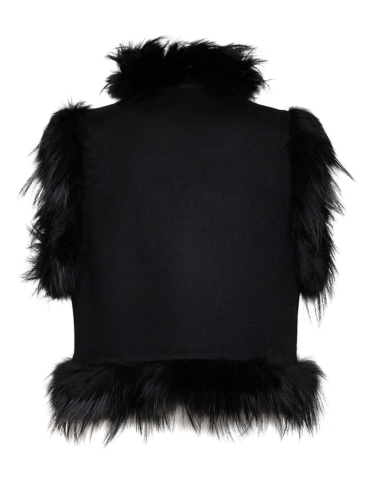 Fendi Women Black Wool Vest With Embroidery And Fox Fur Trims FENDI