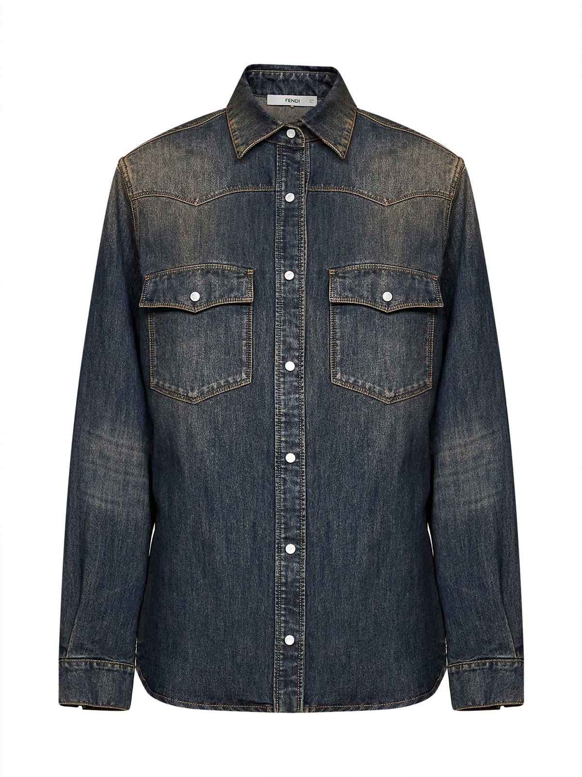 Fendi Women Blue Washed Denim Shirt FENDI