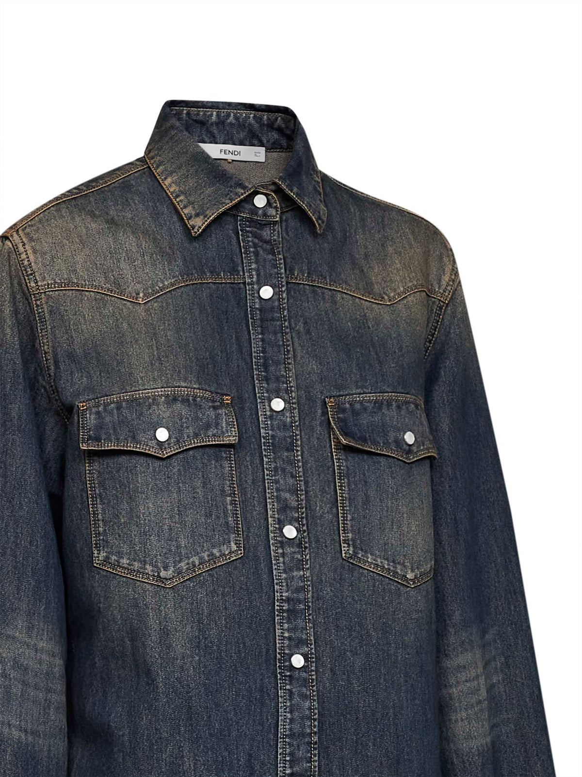 Fendi Women Blue Washed Denim Shirt FENDI