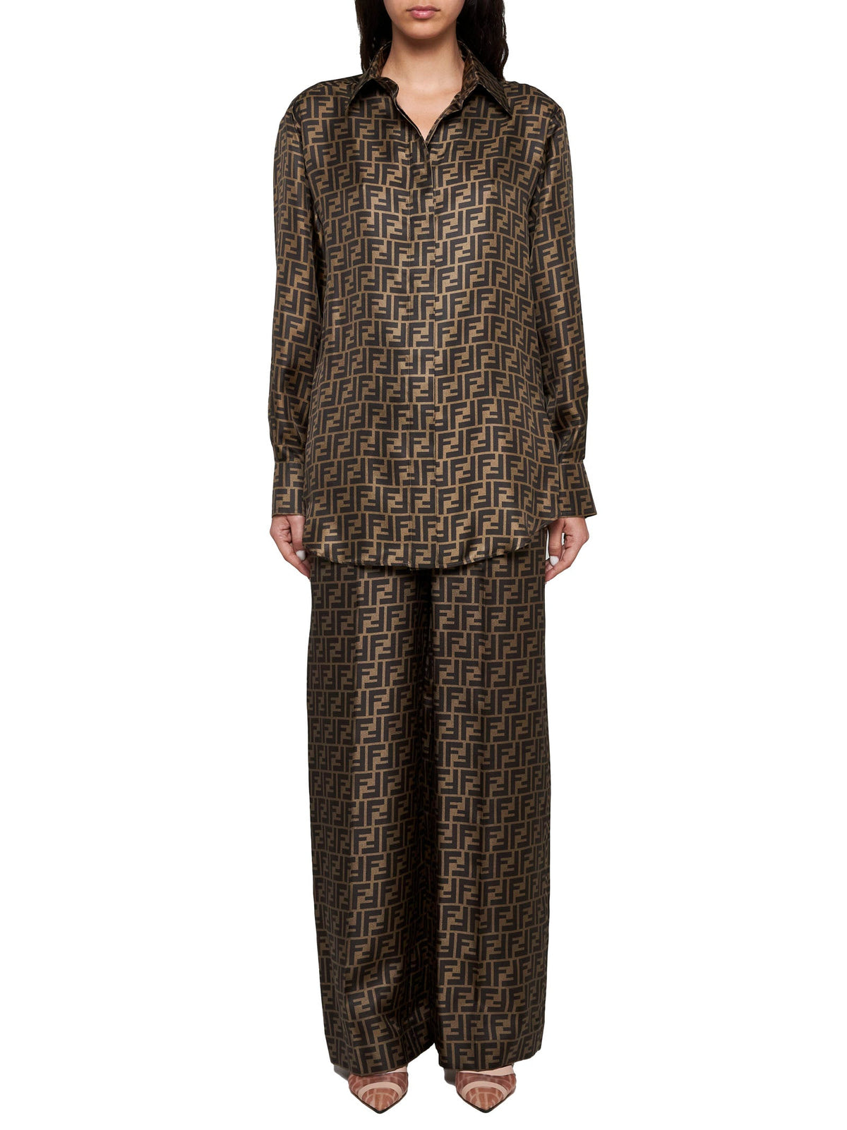 Fendi Women Brown Ff Silk Shirt FENDI