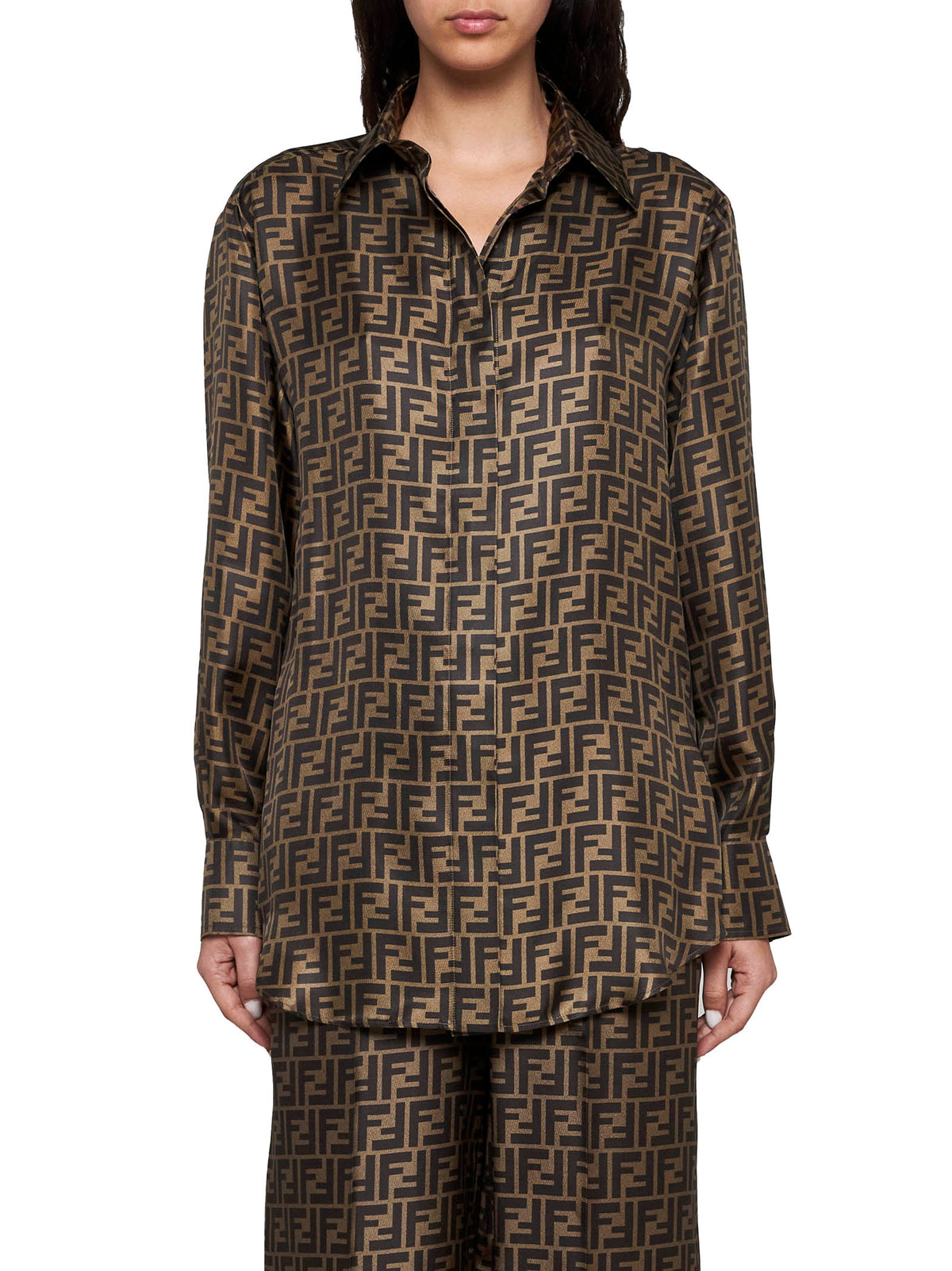 Fendi Women Brown Ff Silk Shirt FENDI