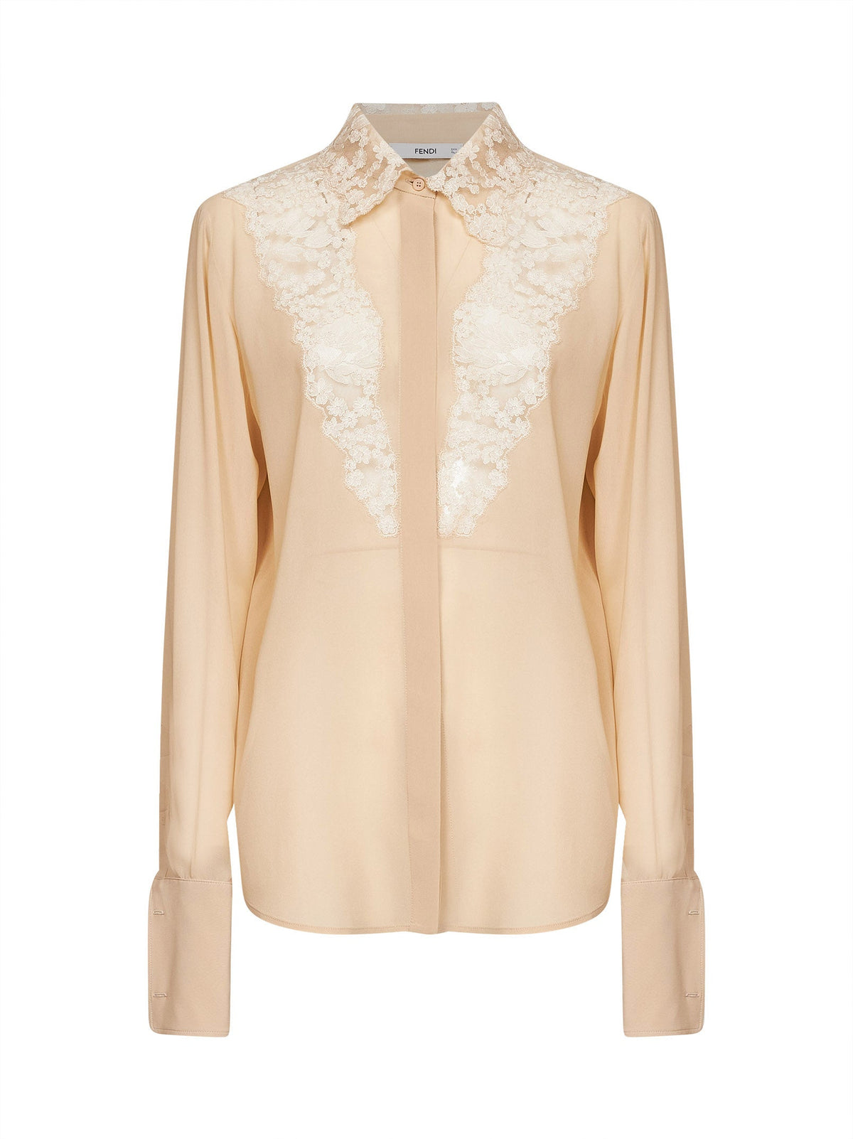 Fendi Women Parchment Georgette Shirt With Lace Inserts FENDI