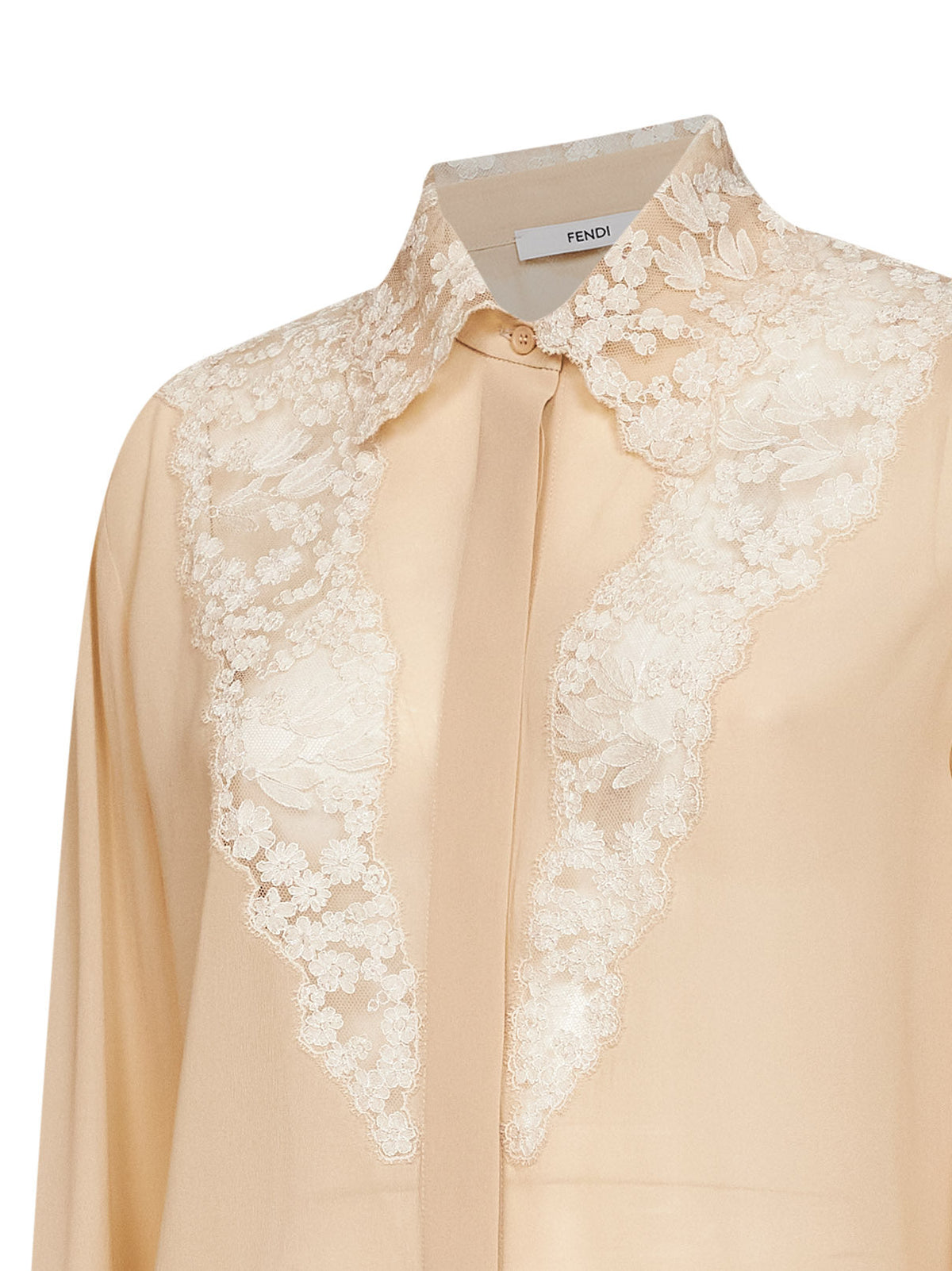 Fendi Women Parchment Georgette Shirt With Lace Inserts FENDI