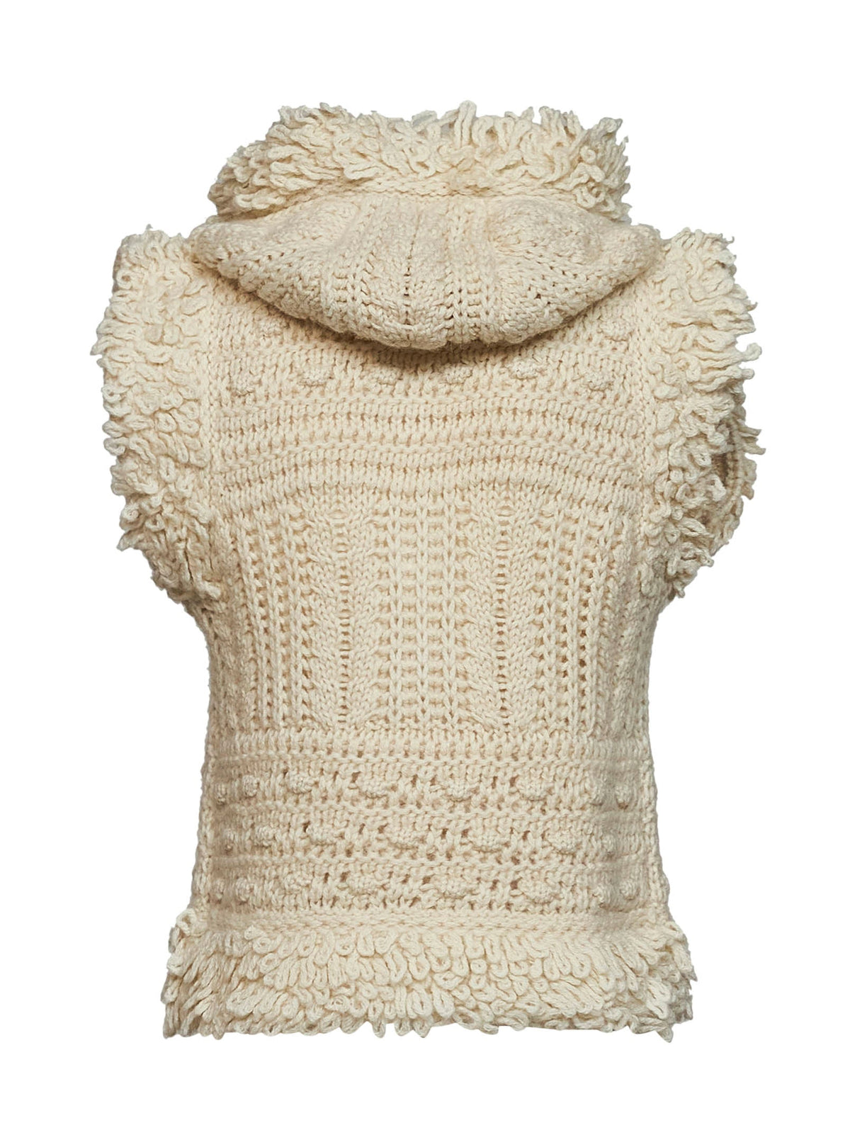 Fendi Women Ivory Shearling-Effect Knit Zip-Up Hooded Vest FENDI