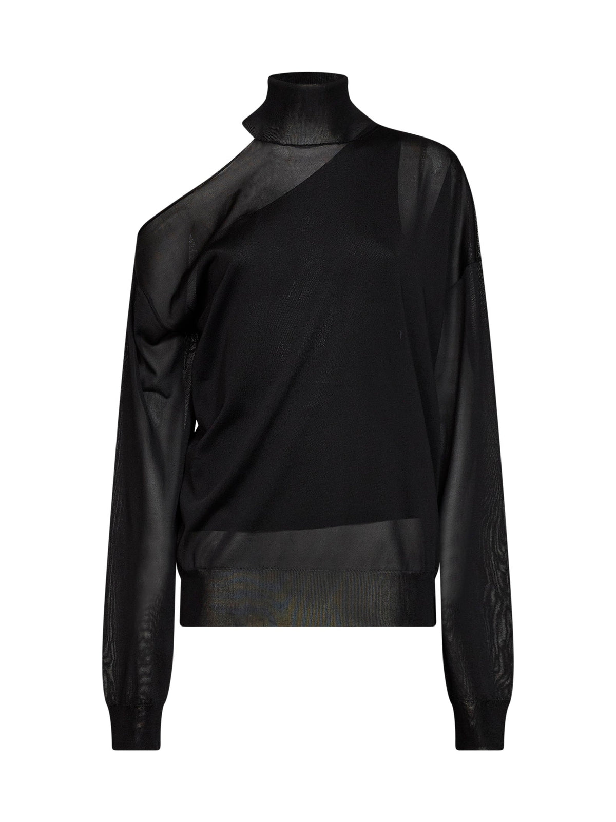 Fendi Women Black Lightweight Silk Organza Asymmetric Top FENDI