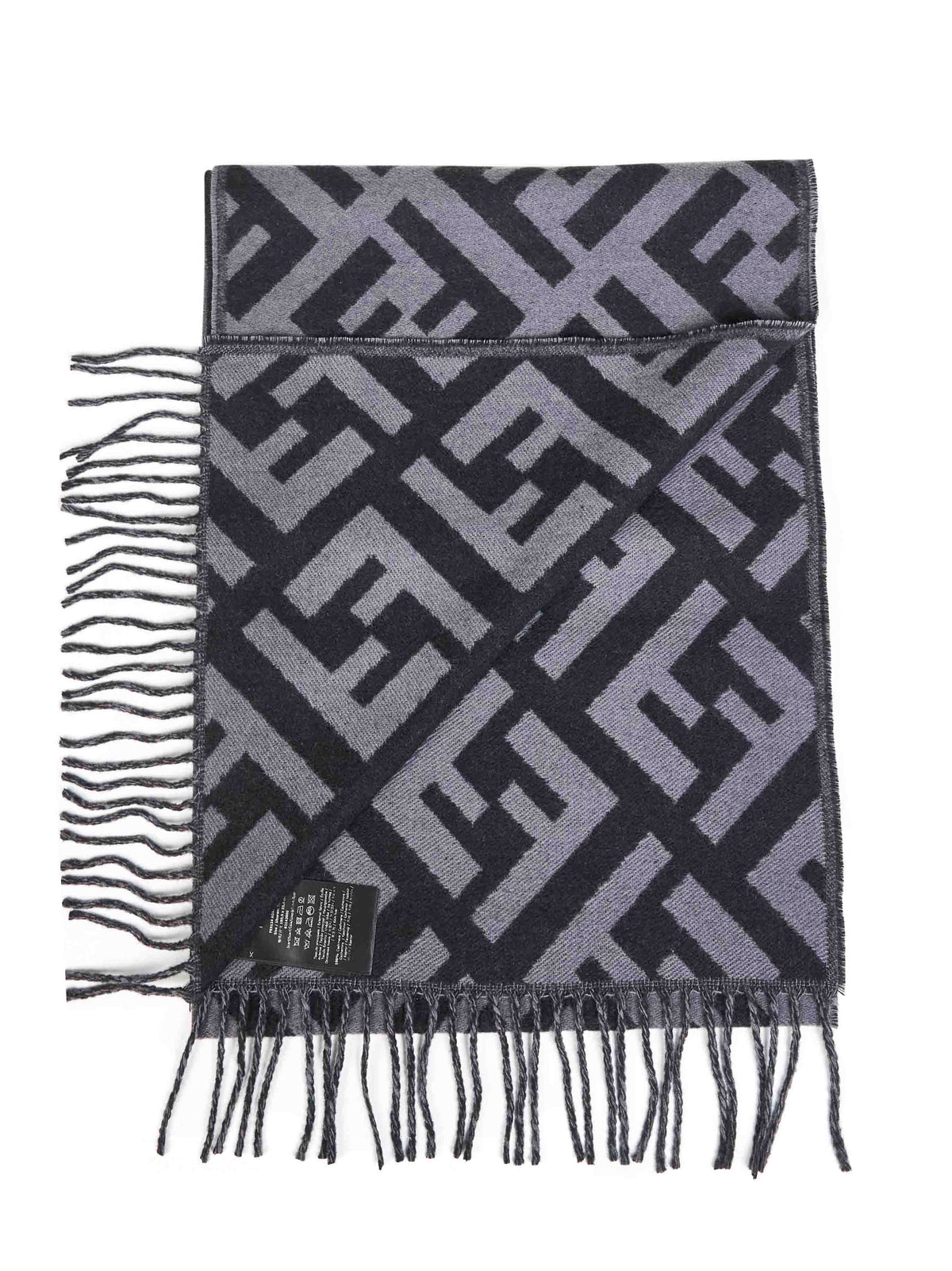 Fendi Silk Men Grey And Black Ff Cashmere Scarf FENDI