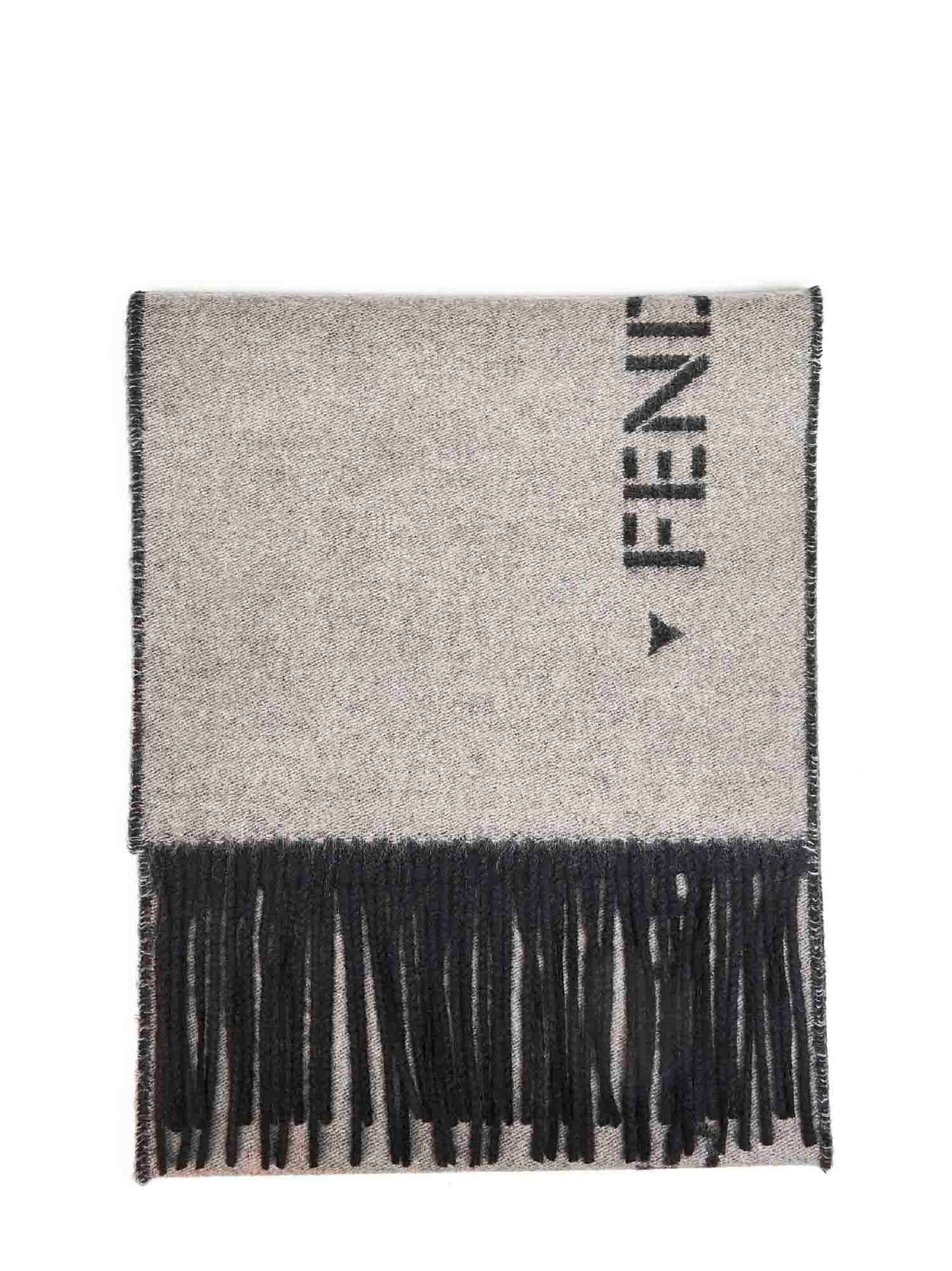 Fendi Silk Men Dove Grey Wool And Cashmere Double-Sided Scarf FENDI