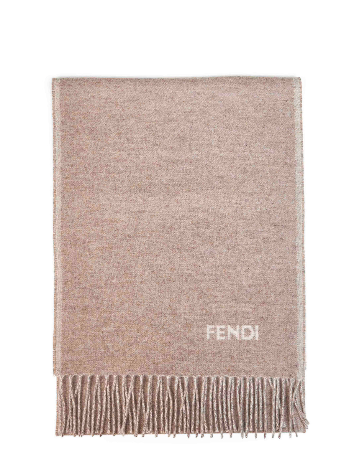 Fendi Silk Men Dove Grey And Ivory Cashmere Scarf With Fendi Logo FENDI