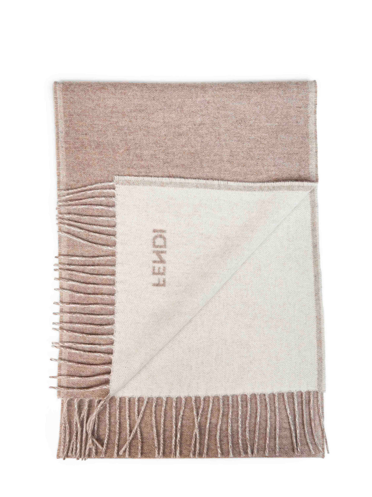 Fendi Silk Men Dove Grey And Ivory Cashmere Scarf With Fendi Logo FENDI