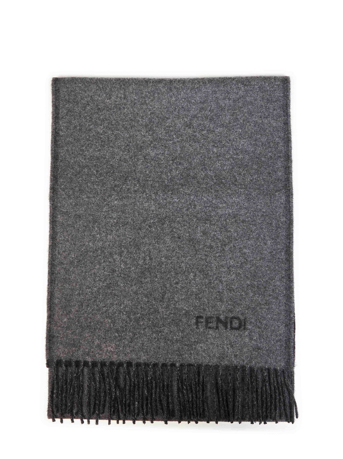 Fendi Silk Men Smoke Grey And Black Cashmere Scarf With Fendi Logo FENDI