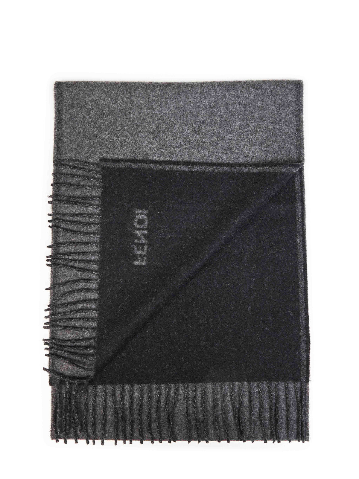 Fendi Silk Men Smoke Grey And Black Cashmere Scarf With Fendi Logo FENDI