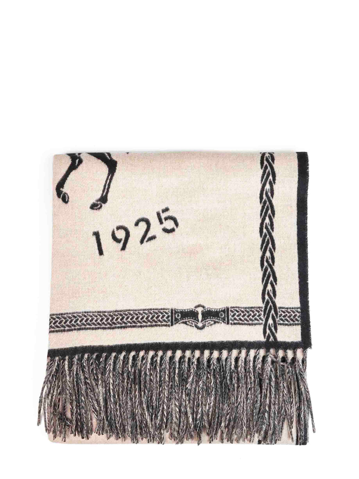 Fendi Silk Women Dove Grey Wool And Cashmere Selleria Scarf FENDI