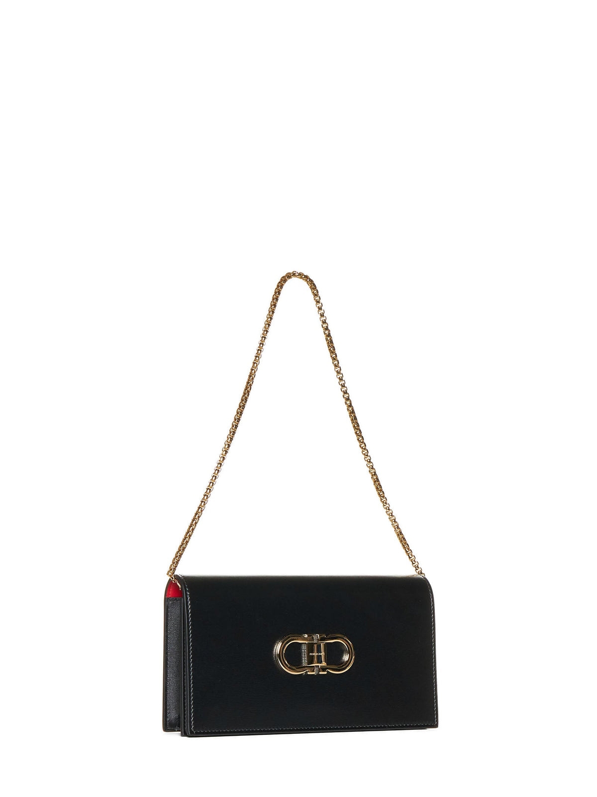 Ferragamo Women Black Double Gancini Mini Bag With Shoulder Strap FERRAGAMO