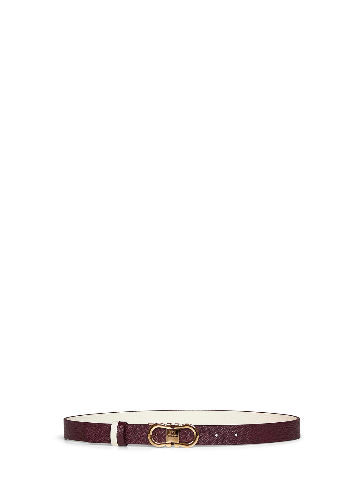 Ferragamo Women Plum And Mascarpone Cream Reversible Gancini Belt FERRAGAMO
