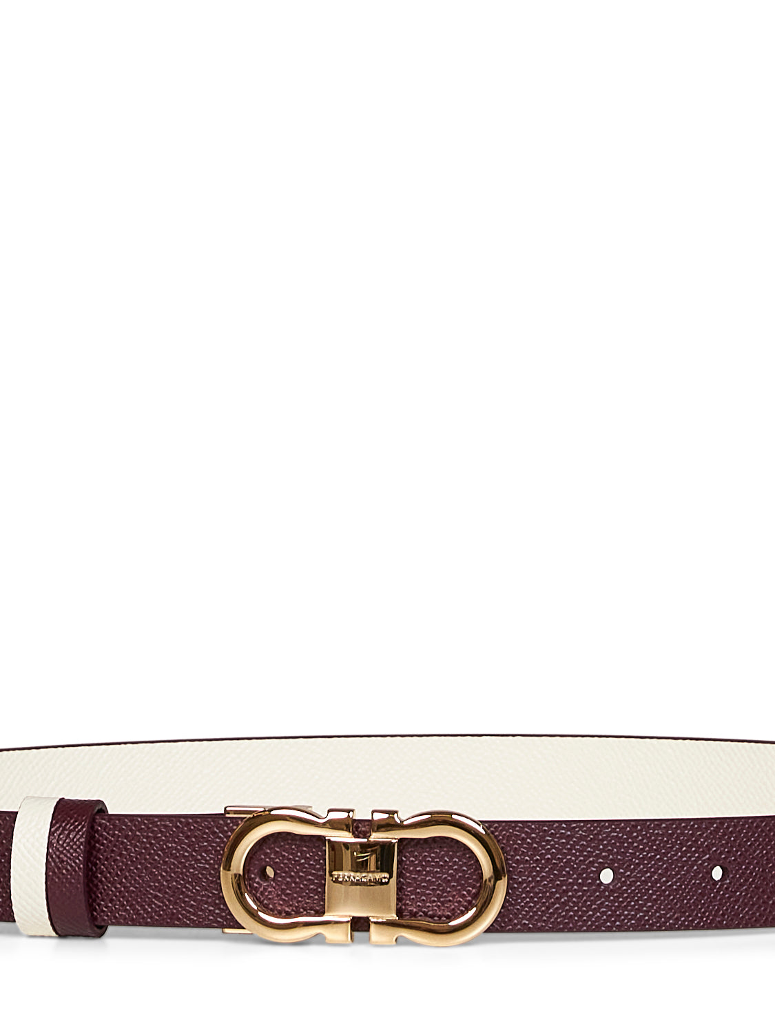 Ferragamo Women Plum And Mascarpone Cream Reversible Gancini Belt FERRAGAMO
