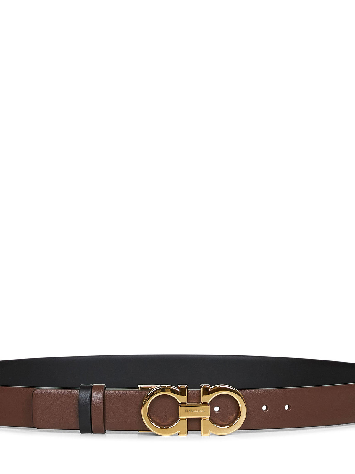 Ferragamo Women Cocoa Brown Leather "Gancini Reversible" Belt FERRAGAMO