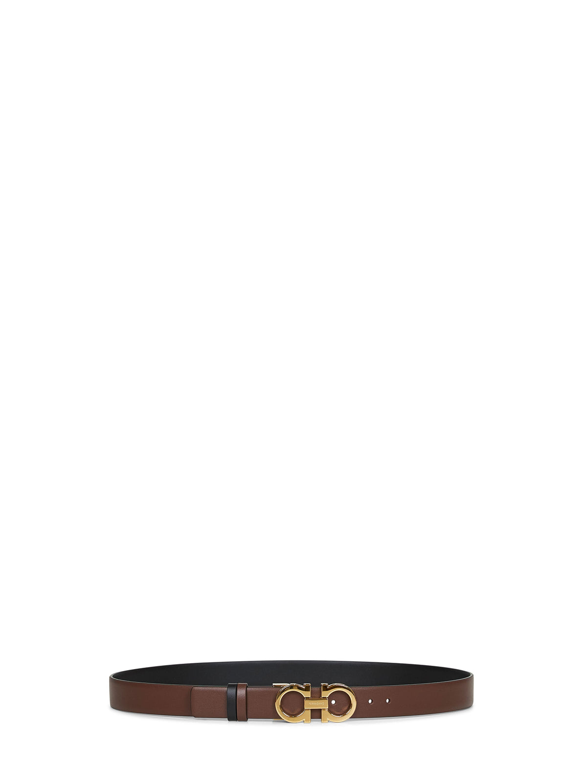 Ferragamo Women Cocoa Brown Leather "Gancini Reversible" Belt FERRAGAMO
