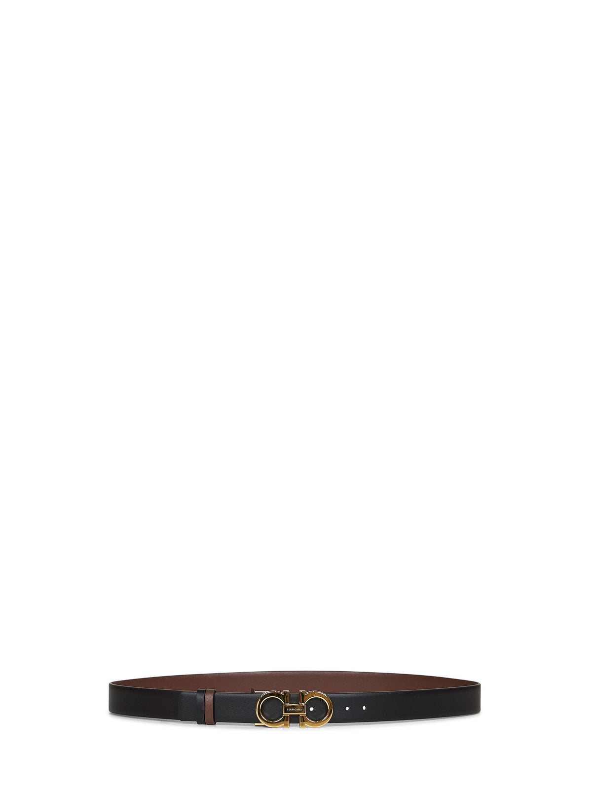 Ferragamo Women Cocoa Brown Leather "Gancini Reversible" Belt FERRAGAMO